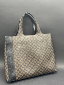 Celine, Paris Black Leather and Macadam Tote Bag