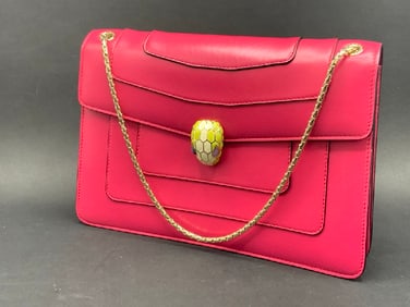 Bvlgari Red Serpentin Leather Shoulder Bag
