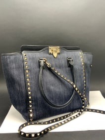 Valentino Garavani Blue Denim Rock Stud Tote Bag