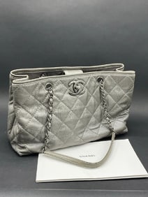 Chanel (2014-2015) Gray Matelasse Caviar Skin Tote with Chain