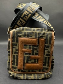 Fendi Zucca FF Flap Cross Body Messenger Bag