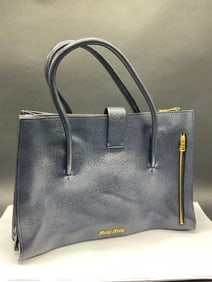 Miu Miu  Navy Goatskin Madras Tote Bag