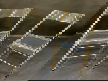 A Pair, Lucite and Chrome Folding Chairs
