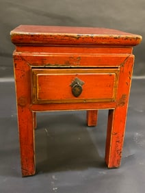 Chinese Red Lacquered One Drawer Stand