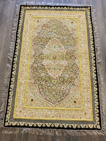 Zardozi Gemstone Encrusted Silk and Gold Thread Carpet
