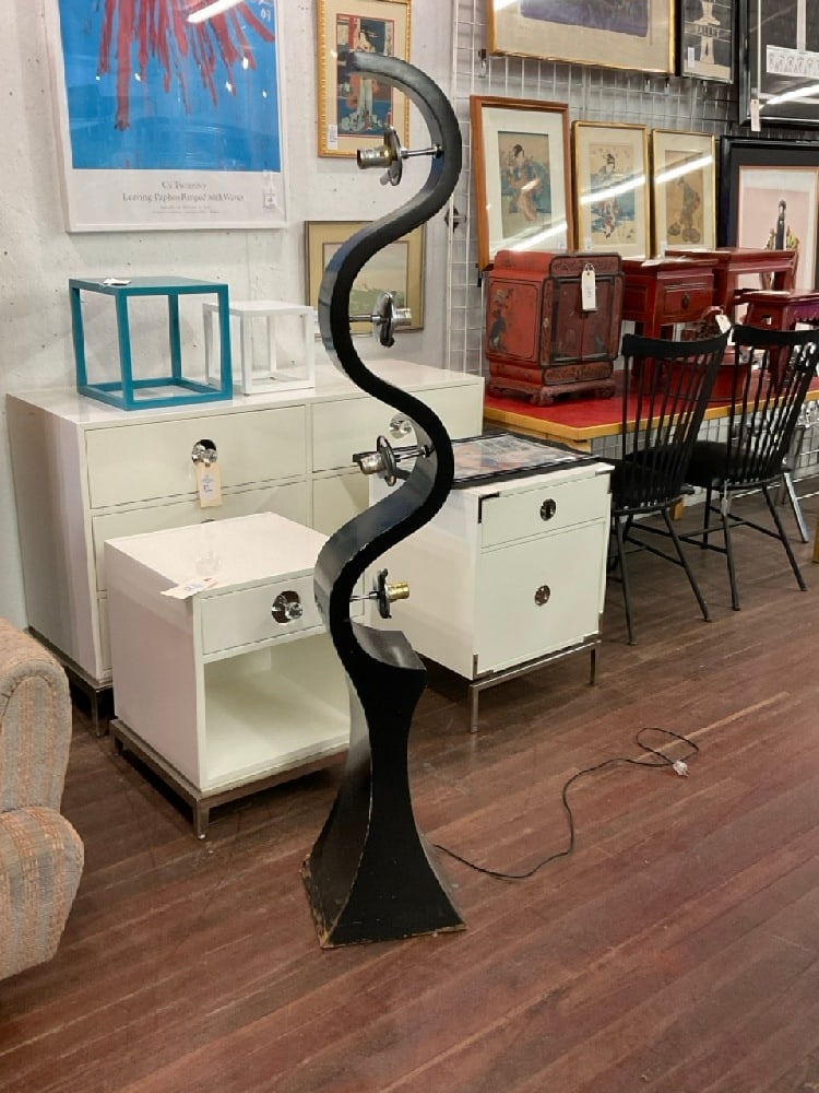 1950's Black Lacquered Wood Floor Lamp (1 of 5)