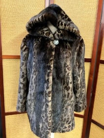 Leopard Print Hooded Mink Coat