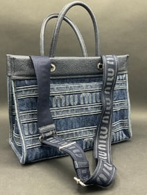 Miu Miu Denim Leather Tote Bag w/Strap