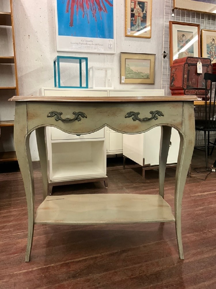 Vintage French Grange Console Table: Vintage French Grange Console Table. Dimensions: 30” x 31” x 17”
