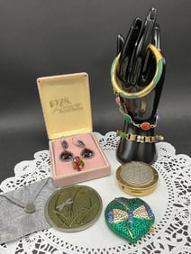 Vintage Costume Jewelry & Compact Lot