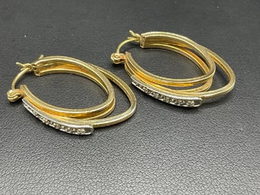 14K Yellow Gold Diamond Hoop Earrings