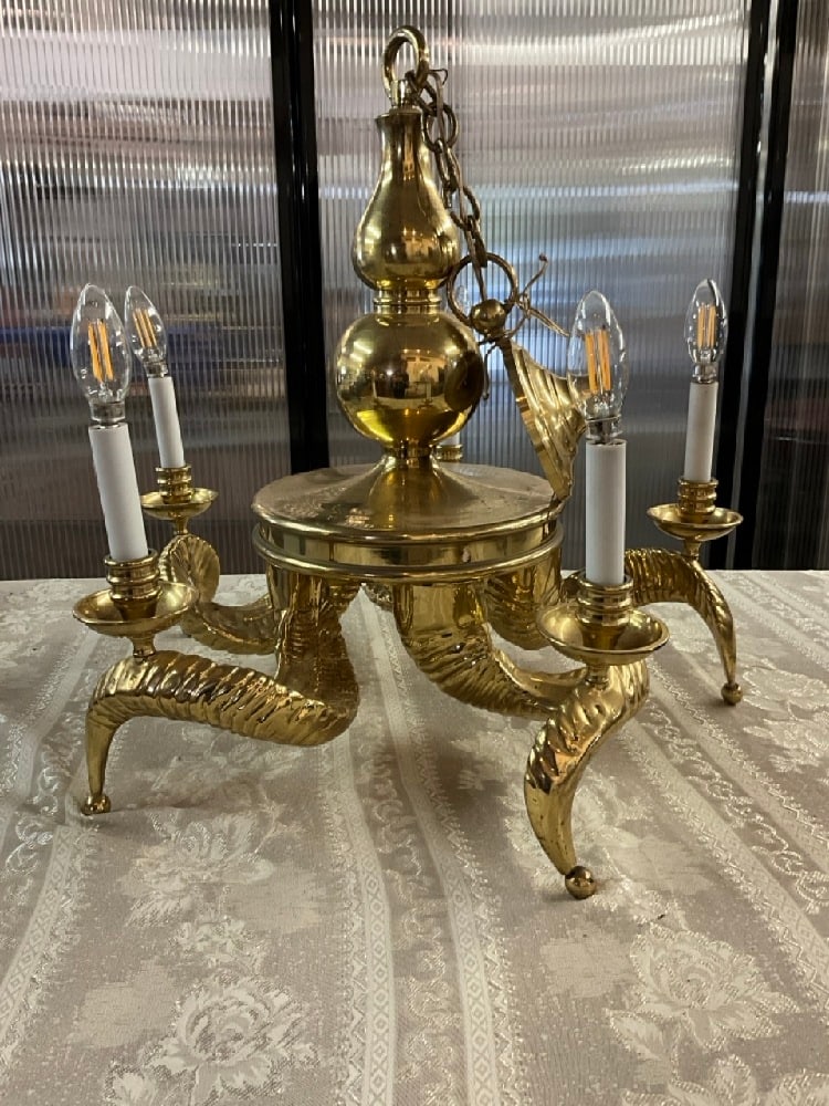 Brass Rams Horn Chandelier by Chapman circa 1960 (1 of 6)