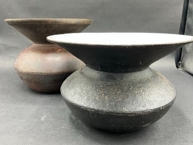 Two (2) Cast Iron Enameled Spittoons