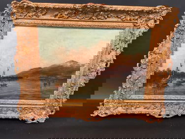 19th Century Oil on Canvas Painting with Ships