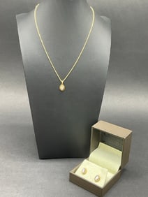 14K Mother of Pearl Cameo Necklace and Earrings Set