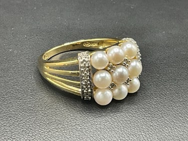 14K Pearl and Diamond Encrusted Ring