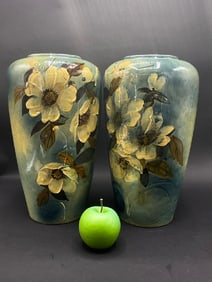 A Pair, Weller or Early American Art Pottery 13" Vases