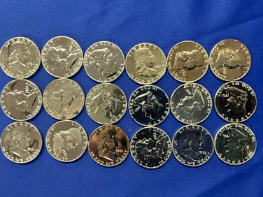 (18) Silver Proof 1961 Franklin Half Dollars