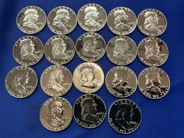 (18) Silver Proof 1962 Franklin Half Dollars