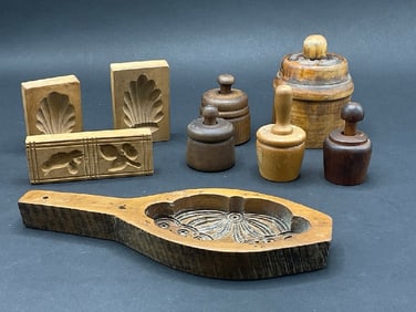Nine (9) Assorted Antique Butter Stamps and Food Molds