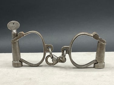 British Hiatt Darby Style Antique Handcuffs w/Keys