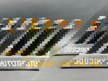 RARE Socony Motor Oil Store Enameled Display with Vials