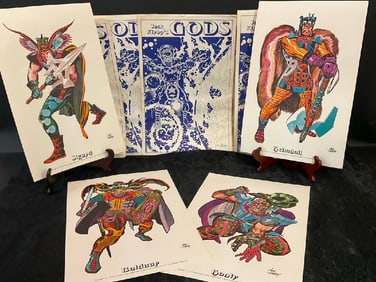 Five (5) SETS 1972 Jack Kirby’s Gods Art Portfolios w/ Four (4) Signed Prints