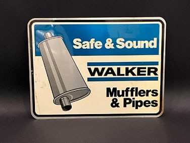 Vintage Walker Mufflers and Pipes Doubled Sided Metal Advertising Sign
