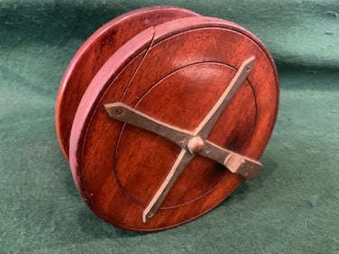 LG. Antique Walnut & Brass Fishing Reel