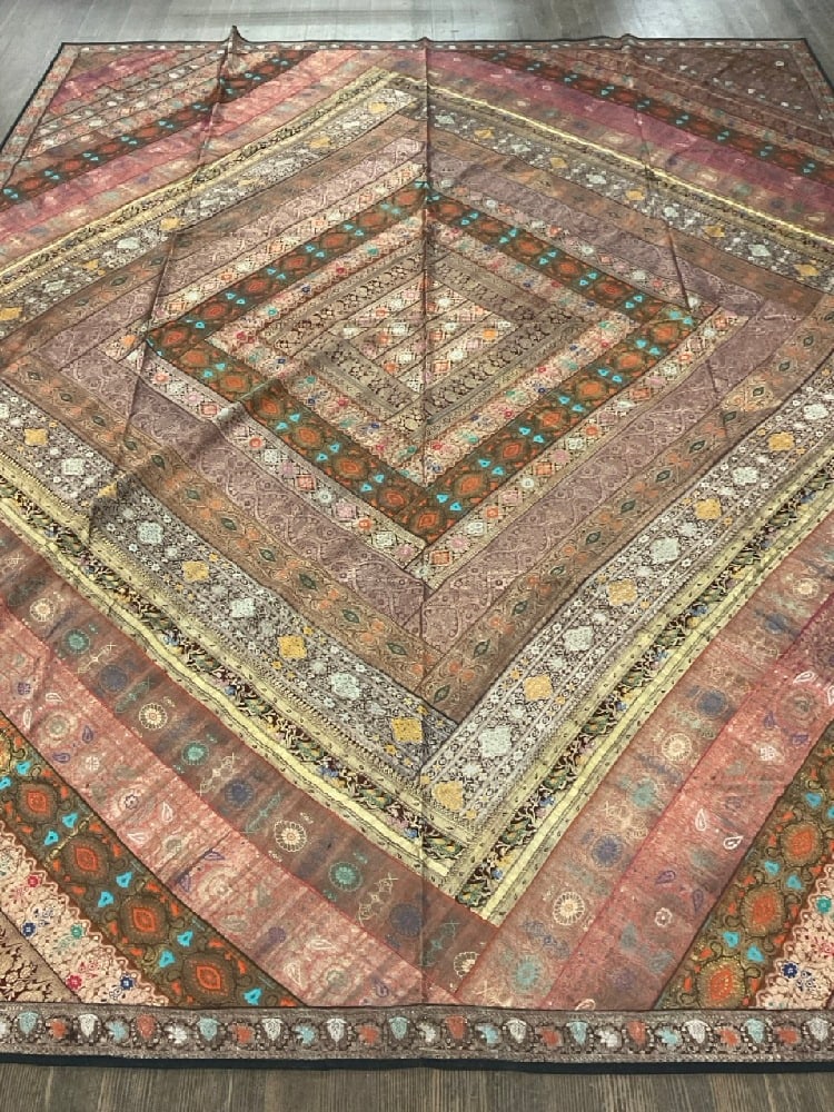 Batik Textile 106" X 88" 20th Century Contemporary: Batik Textile 106" X 88" 20th Century Contemporary. Quality fabric with silk thread work. Lined. Dimensions: 106” x 88” (8.8’ x 7.3’)