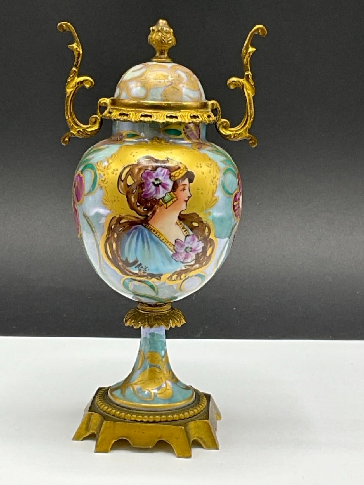 Sevres Paris Art Nouveau Porcelain Lidded Urn: Sevres Paris Art Nouveau Porcelain Lidded Urn.Dimensions: 7 1/4” x 3 1/2”