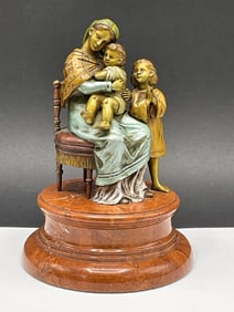 Early 1900's Cold Painted Bronze aft Rafael Madonna in Chair