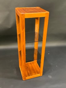 Danish Modern Teakwood Plant Stand w/ Smoke Glass Shelves