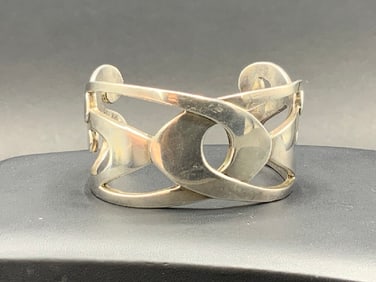 Sterling Silver Modernist Cuff  Bracelet Signed WM