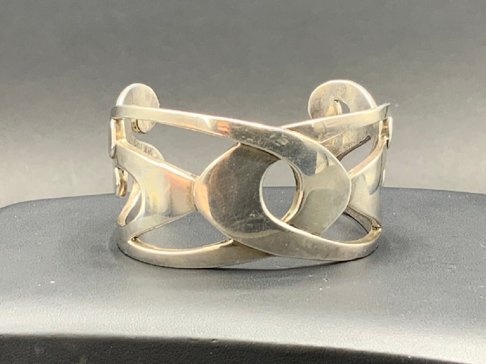 Sterling Silver Modernist Cuff  Bracelet Signed WM (1 of 3)