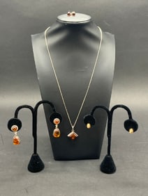 Sterling Silver Amber Jewelry Group