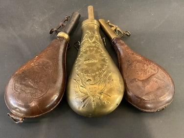 Three (3) Antique Civil War Style Powder Flasks