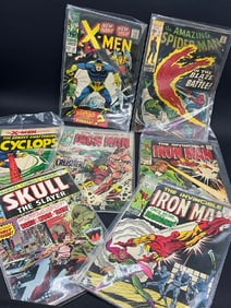 Seven (7) Vintage Comics X-Men, Invisible Iron Man, Skull The zslayer and The Amazing Spiderman