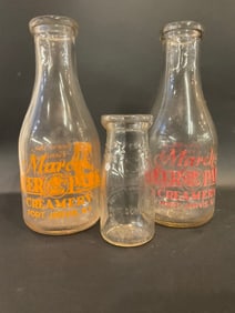 Three (3) Vintage Milk Jars - Sunnyside Farm & March’s Deer Park Creamery - Port Jervis, NY.