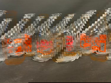 Eight (8) Local Milk Bottles - Pioneer Farms, Warwick, NY Krum’s Dairy, Bradley, NY, Harrick’s