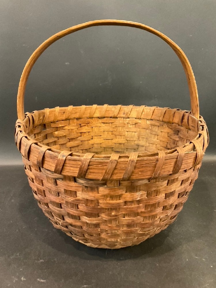 Antique Woven Wooden Splint Gathering Basket (1 of 3)
