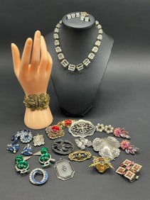 Estate Compiled Vintage Pins, Warner, Jelly Belly, Camphor Glass.