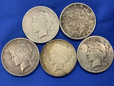 Five (5) U.S. Silver Peace Dollars