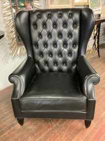 Black Leather Tufted Arm Chair