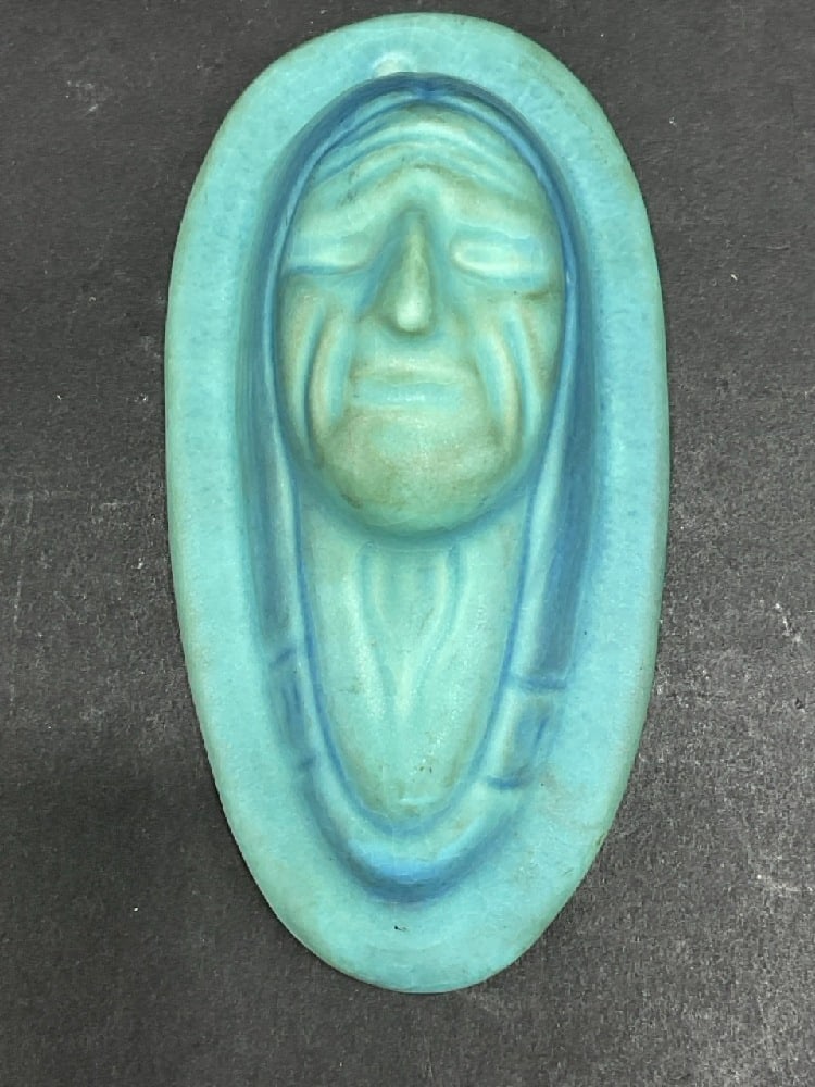 Vintage Van Briggle Blue Pottery Native American Portrait Plaque (1 of 3)