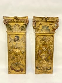 Two (2) 18th or 19th c. Italian Painted and Parcel Gilt Architectural Panels