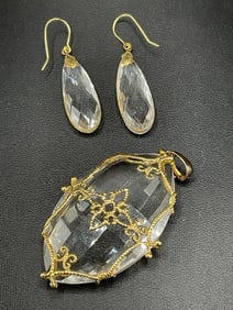 14K Crystal Pendant and Earrings Set
