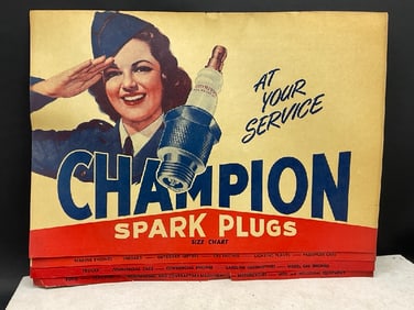WW II Era Champion Spark Plugs Advertising Size Chart