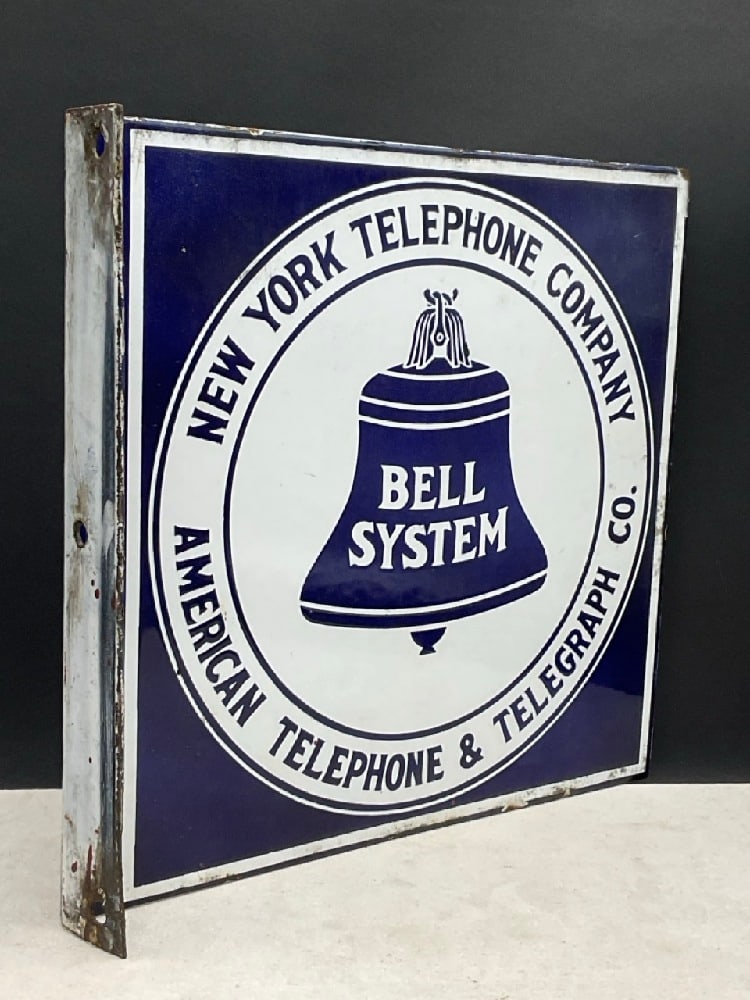 Bell System Double Sided Side Mount Cobalt Blue Enameled Sign (1 of 3)
