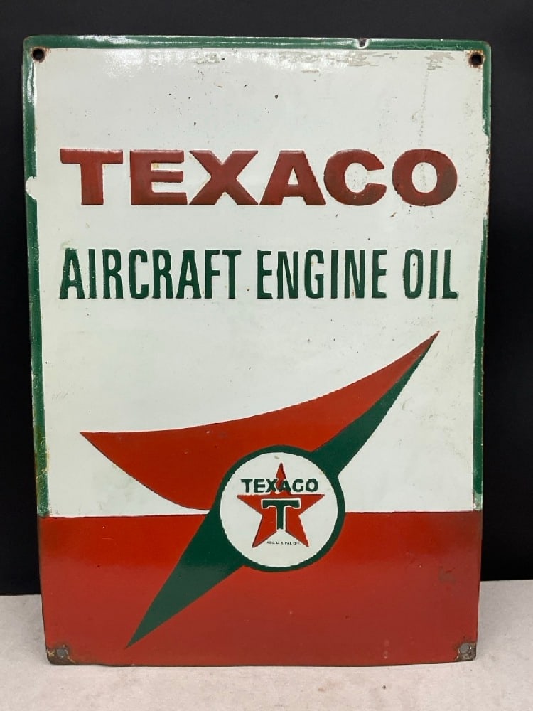 Vintage Texaco Aircraft Engine Oil Enameled Sign (1 of 3)